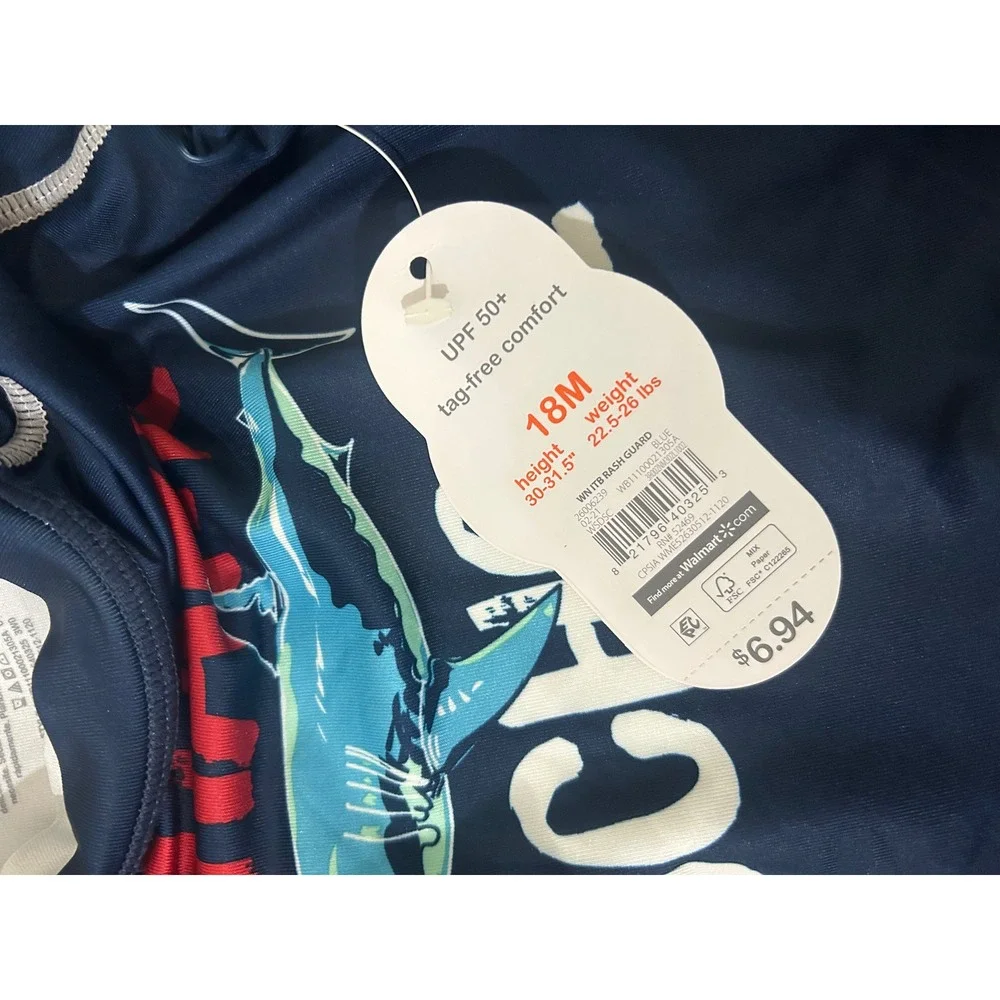 NWT Bundle of 2 Baby Boys Rash Guard Shirts Size 18 Months Shark Dino Swim Tops